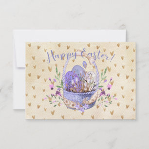 Happy Easter Watercolor Egg Basket Hearts