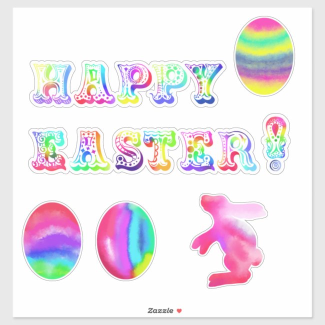 Happy Easter! Watercolor Eggs Bunny