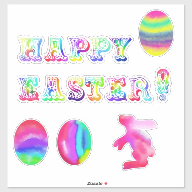 Happy Easter! Watercolor Eggs Bunny Sticker (Sheet)