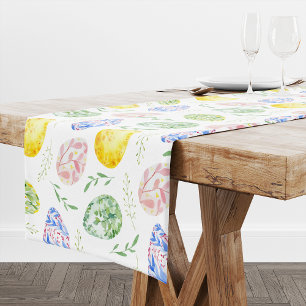 Happy Easter Watercolor Eggs Long Table Runner