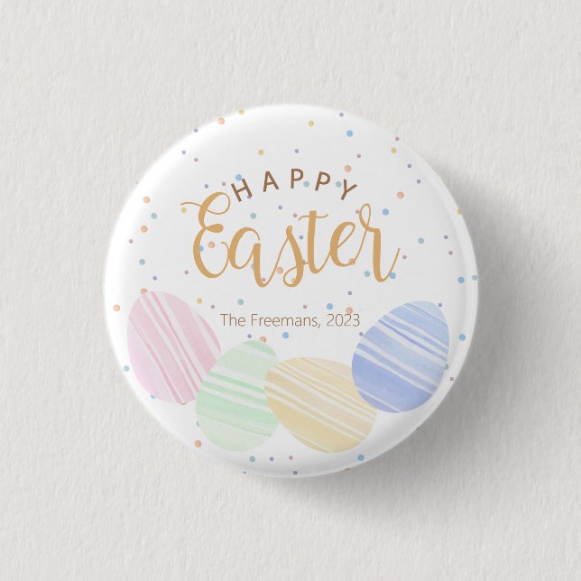 Happy Easter Watercolor Eggs Personalized Button (Front)