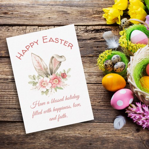 happy easterwatercolor floral bunny ears red chic note card