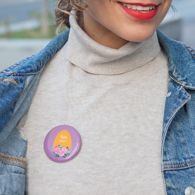 Happy Easter watercolor floral egg Button (Creator Uploaded)