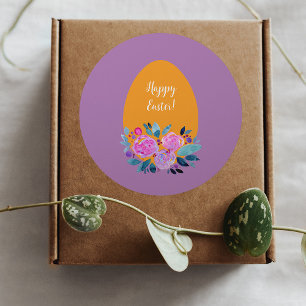 Happy Easter watercolor floral egg Classic Round S Classic Round Sticker