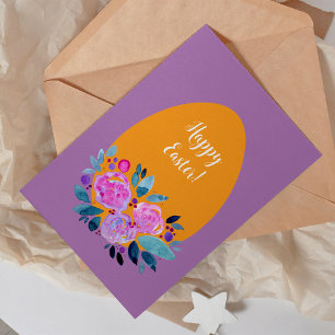 Happy Easter watercolor floral egg Holiday Card