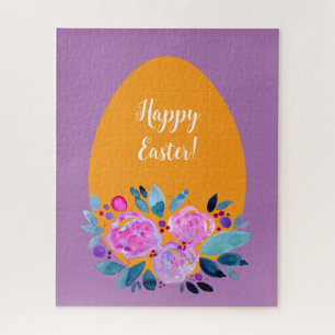 Happy Easter watercolor floral egg Jigsaw Puzzle
