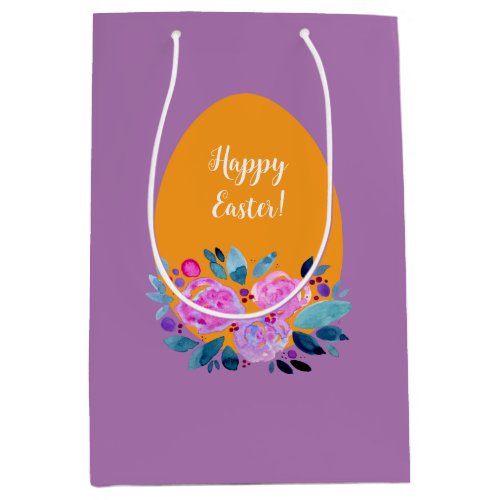 Happy Easter watercolor floral egg Medium Gift Bag