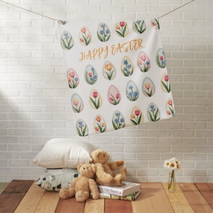 Happy Easter Watercolor Floral Eggs Baby Blanket