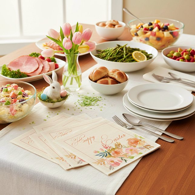 Happy Easter watercolor floral Paper Napkins (Creator Uploaded)