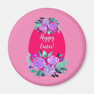 Happy Easter watercolor floral pink egg Magnet