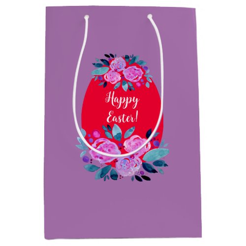 Happy Easter watercolor floral red egg Medium Gift Bag