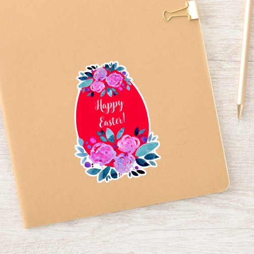 Happy Easter watercolor floral red egg Sticker