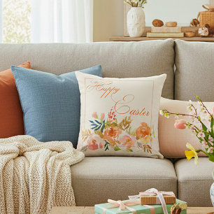 Happy Easter watercolor floral Throw Pillow
