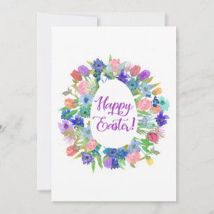 Happy Easter! Watercolor Flowers Egg Shape Holiday Card