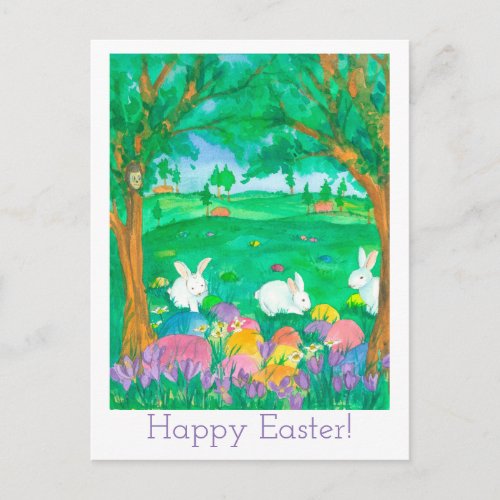 Happy Easter Watercolor Flowers Holiday Postcard