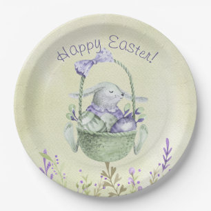 Happy Easter! Watercolor Lavender and Mint Green Paper Plates