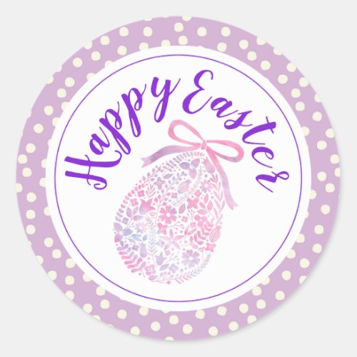 Happy Easter  Watercolor Polka Dot Eggs Classic Round Sticker