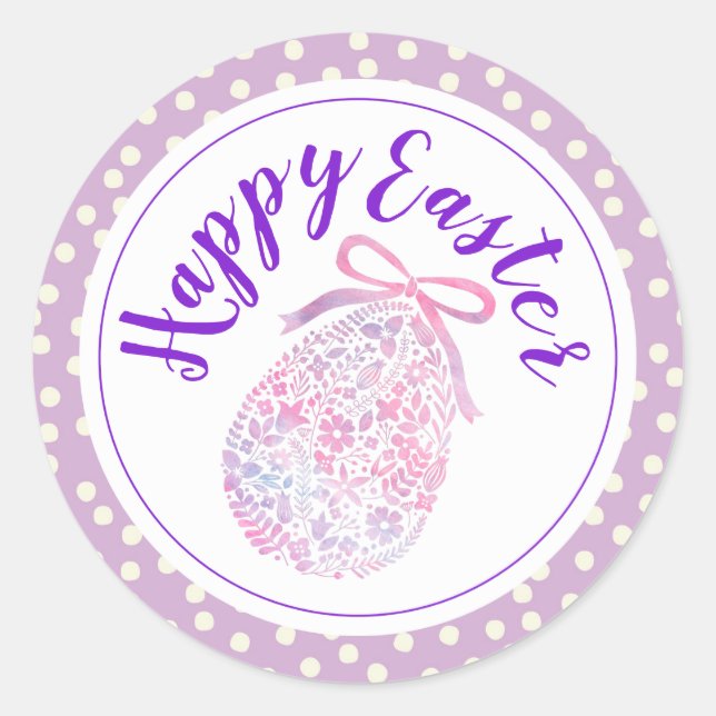 Happy Easter | Watercolor Polka Dot Eggs Classic Round Sticker (Front)