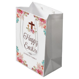 Happy Easter Watercolor Religious Cross Medium Gift Bag