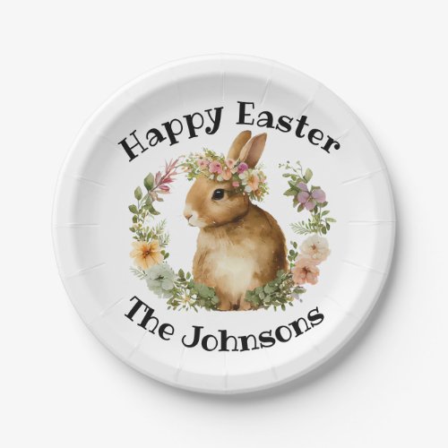 Happy Easter Watercolor Retro Easter Bunny Floral  Paper Plates