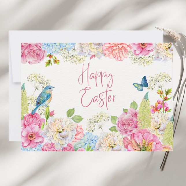 Happy Easter Watercolor Spring Floral Note Card (Creator Uploaded)