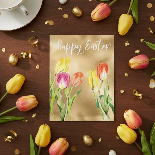 Happy Easter Watercolor Tulip Floral Postcard (Creator Uploaded)