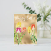 Happy Easter Watercolor Tulip Floral Postcard (Standing Front)