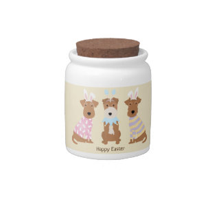 Happy Easter Welsh Terrier Dogs Candy Jar