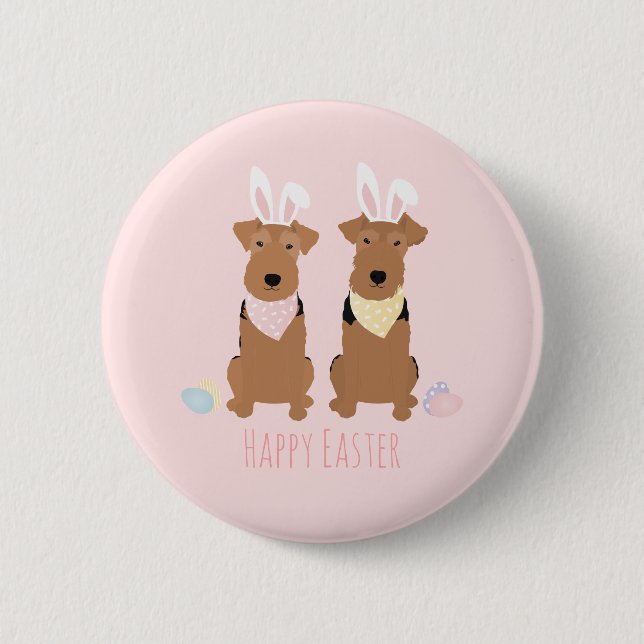 Happy Easter Welsh Terriers Dogs Bunny Ears Button (Front)