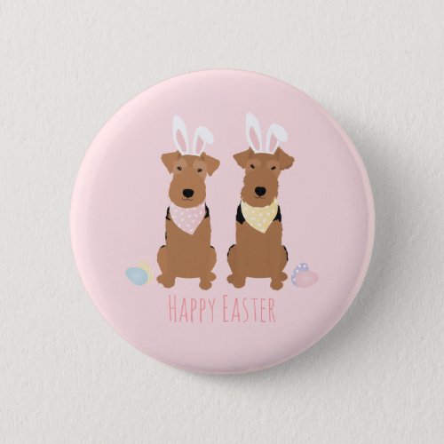 Happy Easter Welsh Terriers Dogs Bunny Ears Button