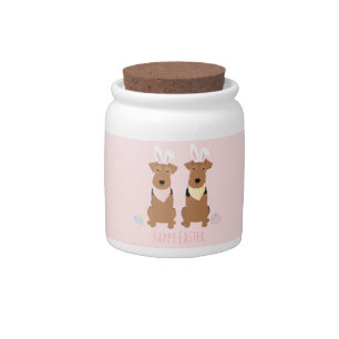 Happy Easter Welsh Terriers Dogs Bunny Ears Candy Jar