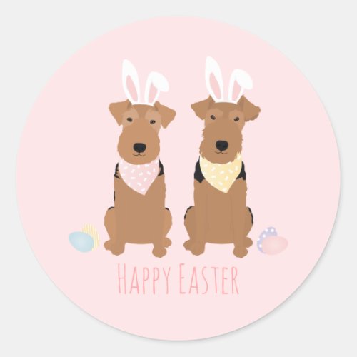 Happy Easter Welsh Terriers Dogs Bunny Ears Classic Round Sticker