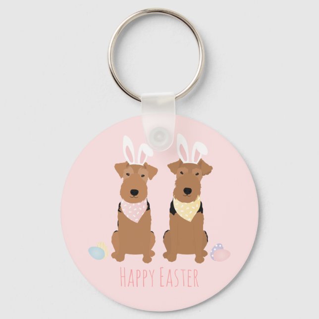 Happy Easter Welsh Terriers Dogs Bunny Ears Keychain (Front)