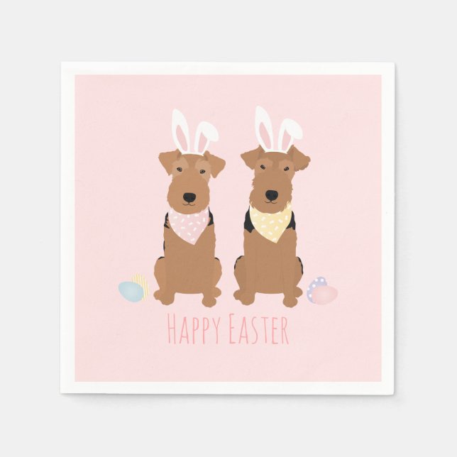 Happy Easter Welsh Terriers Dogs Bunny Ears Napkins (Front)