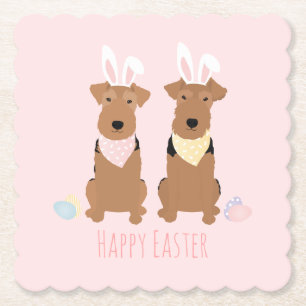 Happy Easter Welsh Terriers Dogs Bunny Ears Paper Coaster