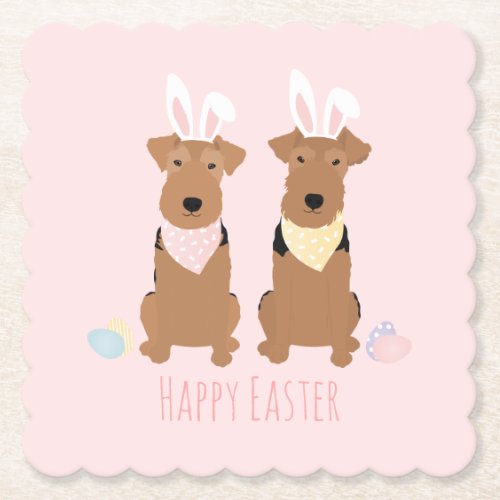 Happy Easter Welsh Terriers Dogs Bunny Ears Paper Coaster