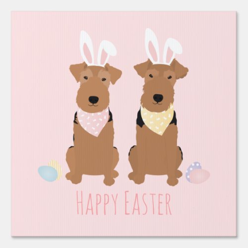 Happy Easter Welsh Terriers Dogs Bunny Ears Sign