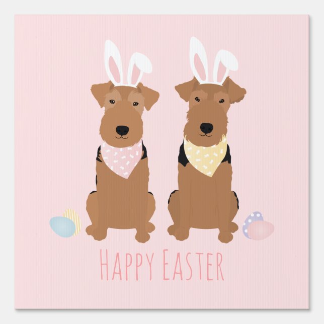 Happy Easter Welsh Terriers Dogs Bunny Ears Sign (Front)
