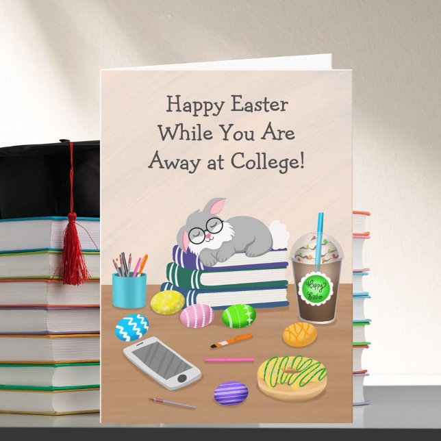 Happy Easter While Away at College Cute Bunny Desk Card (Creator Uploaded)