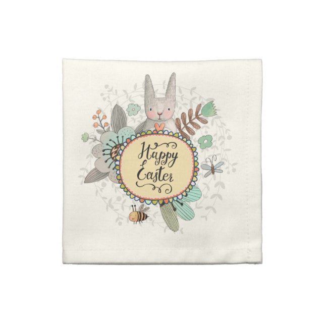 Happy Easter Whimsical Bunny Cloth Napkin (Quarter Fold)