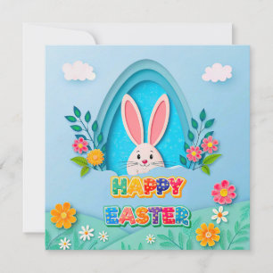 Happy Easter Whimsical Easter Bunny and Floral Holiday Card