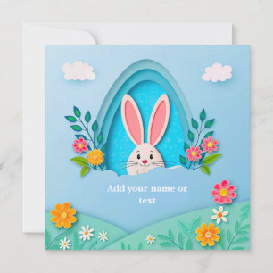 Happy Easter Whimsical Easter Bunny and Floral Holiday Card