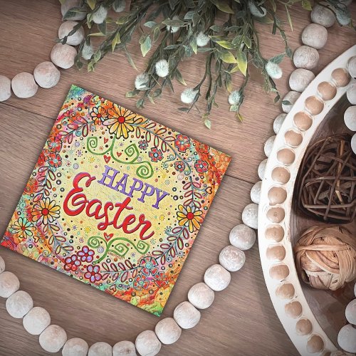 Happy Easter Whimsical Floral Boho Colorful  Note Card