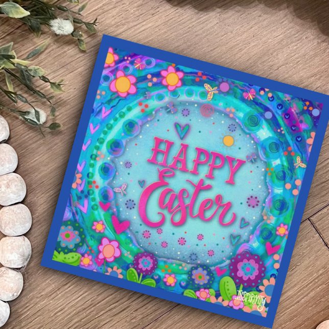 Happy Easter Whimsical Floral Inspirivity  Note Card (Creator Uploaded)