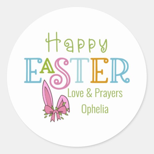 Happy Easter Whimsical Typography and Bunny Ears Classic Round Sticker