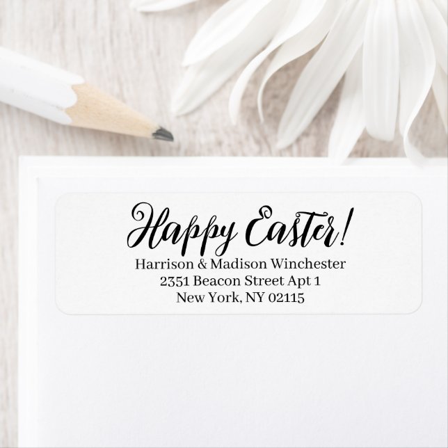 Happy Easter white black calligraphy address Label (Insitu)