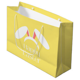 Happy Easter white bunny ears yellow Large Gift Bag