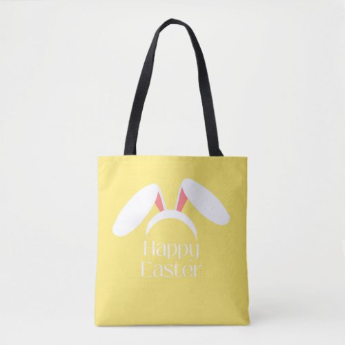 Happy Easter white bunny ears yellow Tote Bag