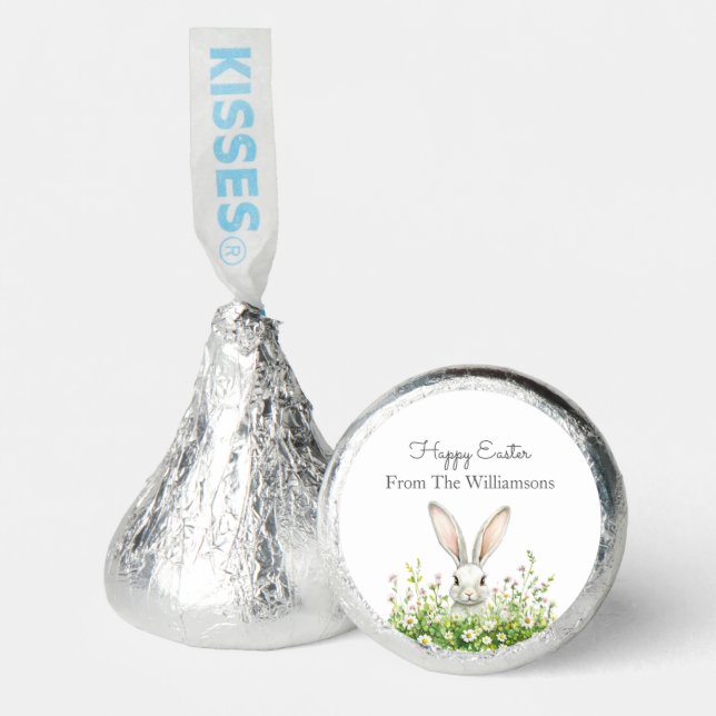 Happy Easter White Bunny Florals Personalized Hershey®'s Kisses® (Front)
