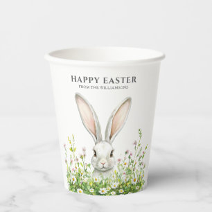 Happy Easter White Bunny Florals Personalized Paper Cups